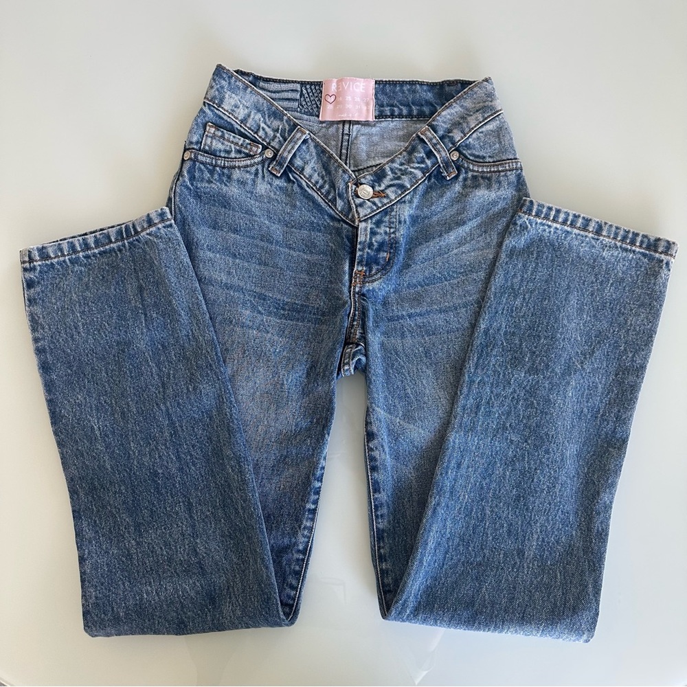 Revice V Cut Jeans Women’s Straight Leg Vintage Wash Trendy Denim - Picture 11 of 16